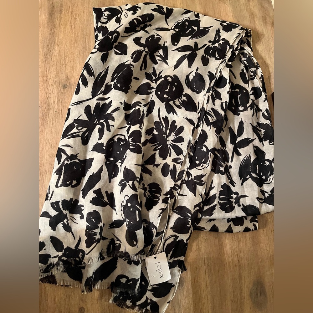 NWT JCREW neutral black and cream/gray floral scarf or coverup wrap